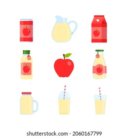 Red Apple Beverage in Can, Plastic Cup and Glass Cup Isolated on White Background,Juice and Smoothie