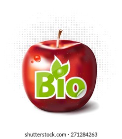 Red apple with bio label for fruit bioproduction