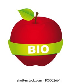 red apple with bio text over white background. vector illustration