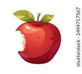 Red apple with bitten off piece. Vector icon on white background