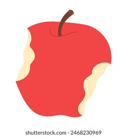 La manzana roja mordida por ambos lados. Manzana comido arte de Imagen de dibujos animados. dibujado a mano estilo plano de moda aislado en blanco. Refrigerio vegetariano saludable, manzana mordida para el diseño, infografía. Ilustración vectorial