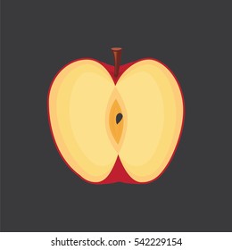 Red apple: bitten, slices, half, whole fruit. Vector cooking illustration.