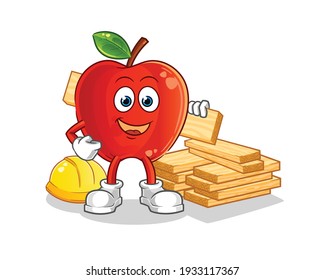 Red Apple builder vector. cartoon character