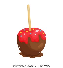 Red apple in caramel, vector illustration