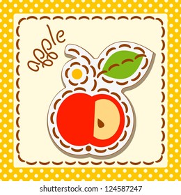 Red apple. Cards from the fruit, decorated with embroidery on the elements of the original background. Vector.