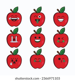 Red apple cartoon characters various expressions icon set. Simple flat illustration graphic vector. good for industry, business, food, money shops, nature, health, children, schools.