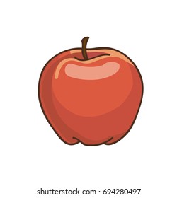 Red apple cartoon drawing. Fresh fruit.