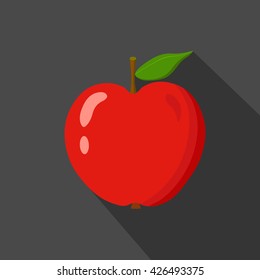 Red apple cartoon flat icon.Dark background. Vector illustration.