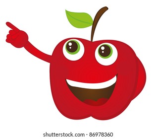 red apple cartoon with hands isolated over white background. vector