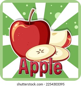 Red apple cartoon on green background illustration