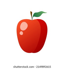 Red apple cartoon style vector illustration. Summer fruits for healthy lifestyle. Sweet fruit harvest.