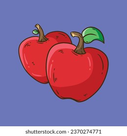 Red Apple Cartoon Vector illustration. Red apple with stem and leaf. Cartoon Apple Illustration.