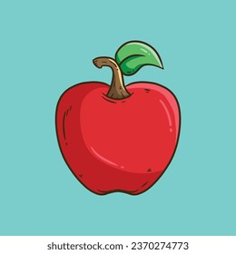 Ilustración del vector de dibujos animados de Apple rojo. Una sola manzana roja con tallo y hoja. Ilustración del vector Apple de dibujos animados.
