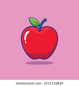 Ilustração de vetor de desenho animado de maçã vermelha com folha