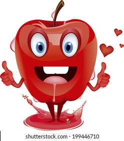  Red Apple Character Giving A Thumb Up. Vector Illustration