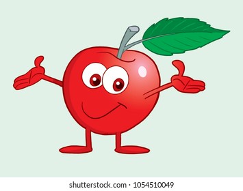 Red apple character, mascot. Red apple funny character, concept of health care for kids.