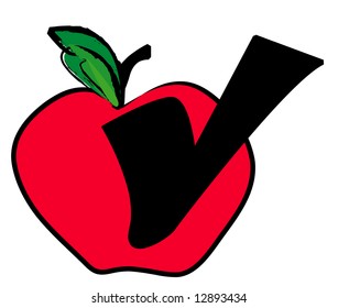 red apple with check mark showing healthy food choice - vector