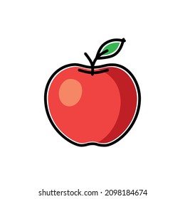 Red apple in children's flat style, vector illustration