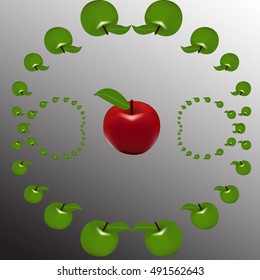 Red apple in a circle of green apples.
