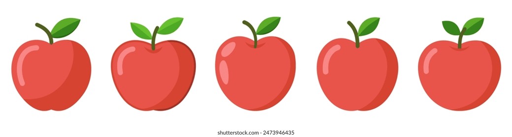 Red apple collection. Apple icon isolated on white. Vector illustration