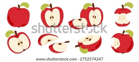 Red Apple Collection with whole fruit, halves, slices, and core