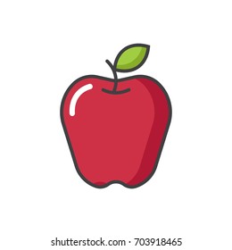 Red apple color flat line icon.