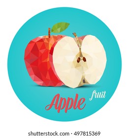 Red apple composition. The whole and cut-off apple. Triangular style. Polygonal, mesh style. Art composition. On a beautiful background gradient.