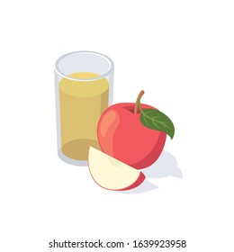 Red apple compote, glass of lemonade juice. Vector 3d isometric, color web icon, new flat style. Creative illustration design, idea for infographics.