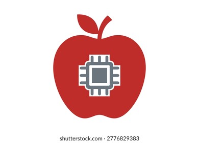 Red apple with computer chip computer technology education learning knowledge illustration processing component