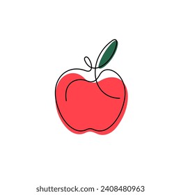 Red apple continuous line vector icon