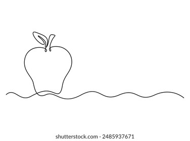 Red apple continuous one line drawing vector illustration