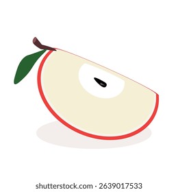 Red apple cut into quarter with seeds and stem isolated on white background symbolizes healthy eating habits and freshness