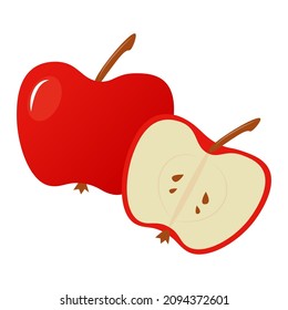 A red apple cutaway icon in vector, eps 10, food illustration 