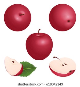 Red apple from different sides. Isolated on white background.
