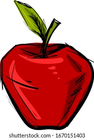 Red apple drawing, illustration, vector on white background.