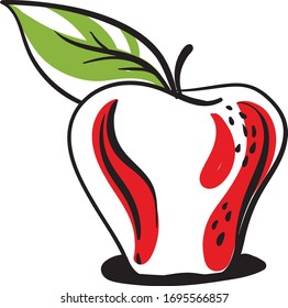 Dibujo de manzana roja, ilustración, vector sobre fondo blanco