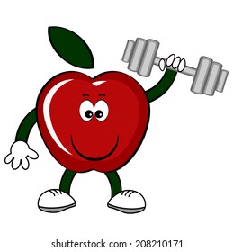 Red apple with dumbbell . 