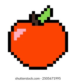 Emoji de la manzana roja. Icono de Vector de arte de píxeles. Aislado sobre fondo blanco. Antiguas textura de 8 bits. Gráfico de píxeles minimalista. Símbolo de fruta. Estilo antiguo.  Video Diseño de objetos de juego de los años 80,90. Regreso a la escuela.