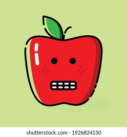 Red Apple Emoticon. Fruit Icon Character. Frightened Expression. For Logo,Icon,Symbol and Sign