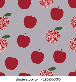 Red apple and festive sequin apple seamless pattern. Cute childish illustration.