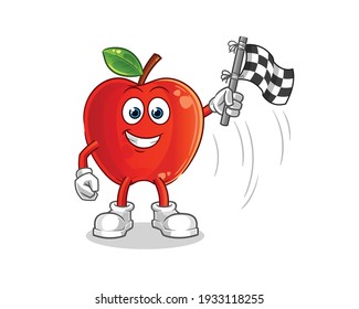 Red Apple finish flag holder cartoon. cartoon mascot vector