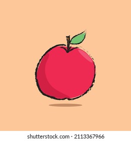 Red apple flat icon with green leaf. Hand drawn style apple icon design for illustration element