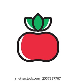 Ícone plano de maçã vermelha, vetor de fruta saudável, programa dietético, fruta fofa para ilustração de design de vetor infantil. 