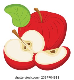Red apple in flat style. Simple icon for your design. Vector illustration isolated on white background.