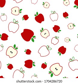Red apple flat vector illustration seamless pattern