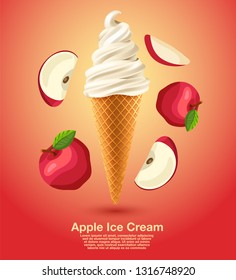 Red Apple : Flavored Soft Ice cream Set : Vector Illustration