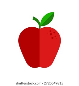 Manzana roja, fruta fresca con la hoja verde, icono aislado del Vector	