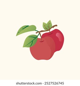 
Red Apple with fresh green leaves Vector illustration.