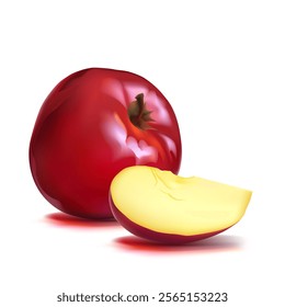 Red Apple. Fresh, nutritious, delicious apple. A delicious and healthy dessert. Elements for label design. Fruit ingredients in mesh technique. Vector illustration.