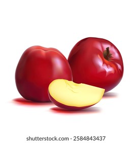 Red Apple. Fresh, nutritious, delicious apple. A delicious and healthy dessert. Elements for label design. Fruit ingredients in mesh technique. Vector illustration.